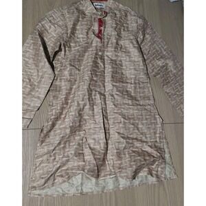 Fabindia Tunic Kurta Shirt Kids 7-8 Beige Geometric Silk Viscose Long‎ Sleeve